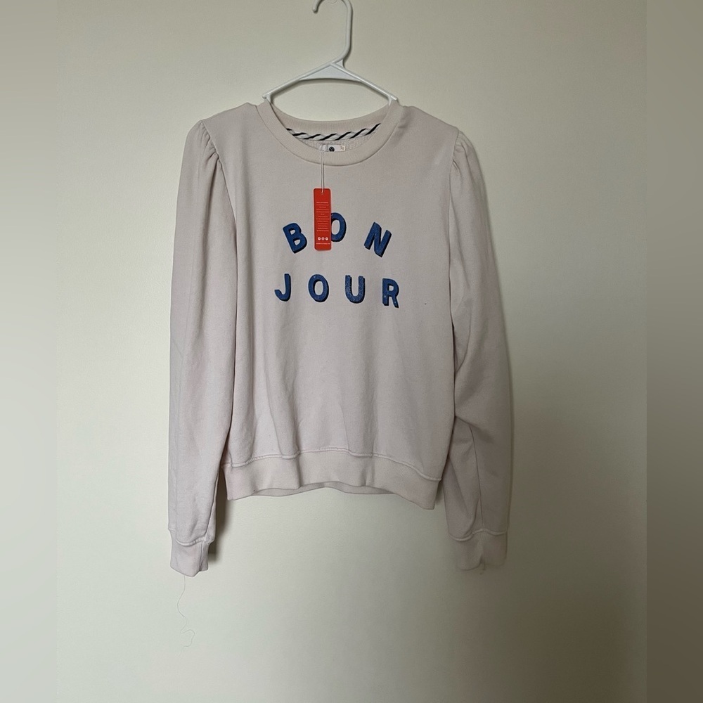 Anthropologie Sundry Bonjour Crewneck sweatshirt with subtle puff shoulders - Picture 3 of 12